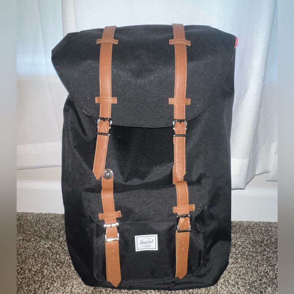 Herschel Little America Laptop Backpack, Black/Tan Synthetic Leather